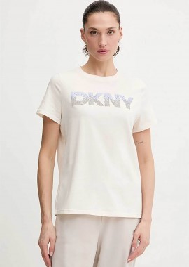 DKNY - DKNY γυναικείο T-shirt με logo print απο στρας - DP6T1557 Μπεζ
