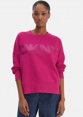 DKNY - DKNY γυναικεία μπλούζα φούτερ με ανάγλυφο λογότυπο - DP6T1561 Φούξια