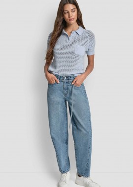 DKNY - DKNY γυναικείο τζιν παντελόνι με ελαστική μέση Barrel Leg - DJ5B4149 Denim Blue Ανοιχτό