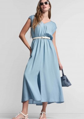 DKNY γυναικείο midi φόρεμα σατέν - DJ6D9183 Γαλάζιο