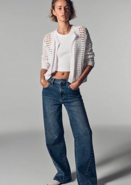 DKNY γυναικείο τζιν παντελόνι ψηλόμεσο με τρουκς Wide Fit - DJ6M4228 Denim Blue