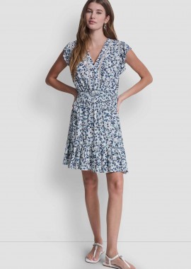 DKNY γυναικείο φόρεμα με floral print - DJ6D9177 Γαλάζιο