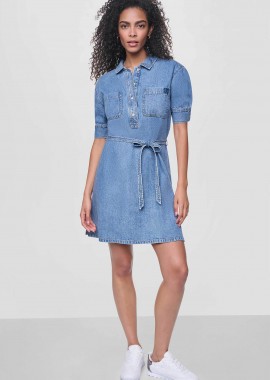 DKNY - DKNY γυναικείο denim φόρεμα με ζώνη - DJ6D9185 Denim Blue