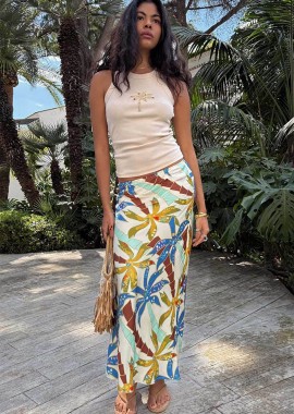 NEVER FULLY DRESSED - Never Fully Dressed γυναικεία maxi φούστα με palm print - NFDSK654BL08 Πολύχρωμο