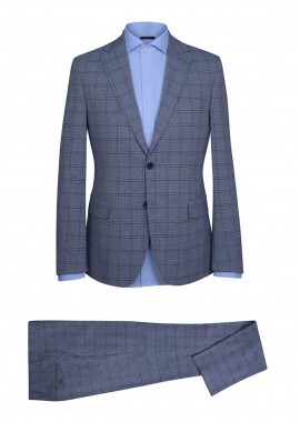 PRINCE OLIVER - Prince Oliver ανδρικό κοστούμι με καρό σχέδιο Modern Fit - 12989060 Μπλε Ανοιχτό