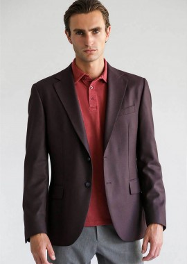 PRINCE OLIVER - Prince Oliver ανδρικό σακάκι μονόχρωμο Modern Fit - 11989045 Μπορντό