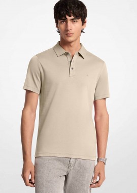 Michael Kors ανδρική μπλούζα πόλο με κεντημένο monogram Regular Fit - CS15073C93 Μπεζ