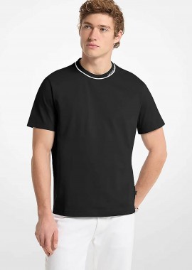 MICHAEL KORS - Michael Kors ανδρικό T-shirt με contrast ρίγα και λογότυπο στη λαιμόκοψη Classic Fit - CS652SN19P Μαύρο