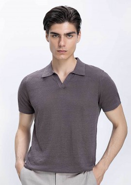 COMMANDER - Commander ανδρική λινή μπλούζα πόλο Regular Fit - D204001251400100 Γκρι