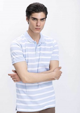 COMMANDER - Commander ανδρική μπλούζα πόλο ριγέ Regular Fit - D204001291108100 Σιελ