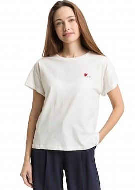 TOM TAILOR - Tom Tailor γυναικείο T-shirt με κέντημα Regular Fit - 1050846 Λευκό