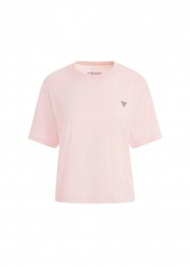 Guess γυναικείο T-shirt με τριγωνικό λογότυπο στο στήθος Boxy Fit - W4YI05K8HM0 Ροζ