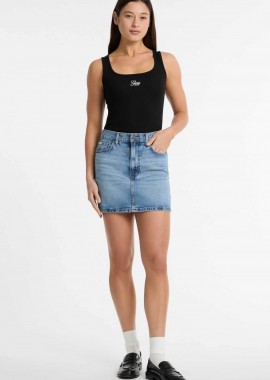 GUESS - Guess γυναικεία mini φούστα denim ψηλόμεση πεντάτσεπη Regular Fit - W5GD0QD5M4A Denim Blue Ανοιχτό