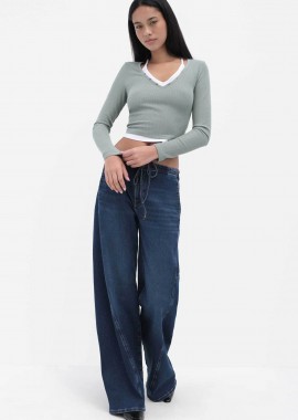 Guess γυναικείο τζιν παντελόνι με ελαστική μέση Wide Leg - W6RA2JD6541 Denim Blue