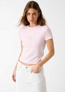 GUESS - Guess γυναικείο T-shirt με λογότυπο Slim Fit - W6RI15J1314 Ροζ