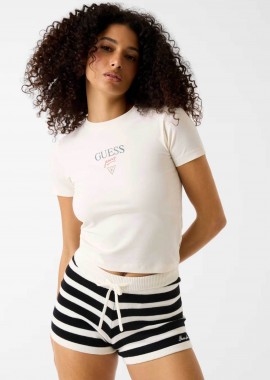 GUESS - Guess γυναικείο T-shirt με λογότυπο Slim Fit - W6RI15J1314 Εκρού