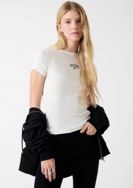 GUESS - Guess γυναικείο T-shirt με λογότυπο Regular Fit - W6RP21KA0H1 Εκρού