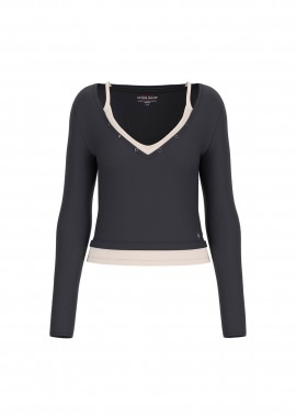Guess γυναικεία μπλούζα με εσωτερικό τοπ Regular Fit - W6RP31KD072 Μαύρο
