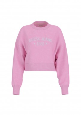 GUESS - Guess γυναικεία μπλούζα φούτερ με κεντημένο λογότυπο Regular Fit - W6RQ04KCPR1 Ροζ
