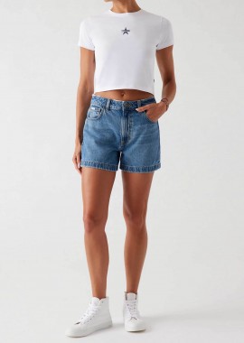 GUESS - Guess γυναικείο denim σορτς ψηλόμεσο πεντάτσεπο Mom Fit - W5GD0SD5O13 Denim Blue