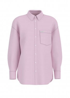 GUESS - Guess γυναικείο πουκάμισο μονόχρωμο με τσέπη και λογότυπο Relaxed Fit - W6GHC2WN861 Ροζ