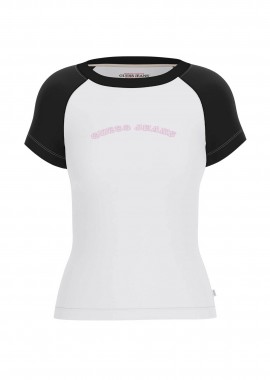 GUESS - Guess γυναικείο T-shirt με διχρωμία και λογότυπο Slim Fit - W6GIB0J1314 Λευκό