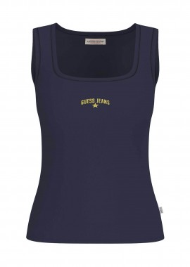 GUESS - Guess γυναικείο αμάνικο τοπ ribbed με κεντημένο λογότυπο Slim Fit - W6GPZ2KA0H1 Μπλε Σκούρο