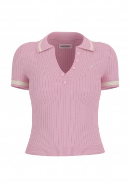 GUESS - Guess γυναικεία πλεκτή μπλούζα πόλο cropped ribbed με κεντημένο monogram Slim Fit - W6GRZ1Z3P32 Ροζ