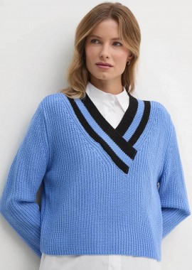 DKNY γυναικείο πουλόβερ cropped με ribbed υφή - DJ4R0430 Γαλάζιο