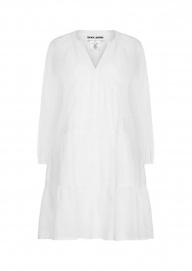 DKNY - DKNY γυναικείο midi φόρεμα μονόχρωμο με V - DJ4D9021 Λευκό