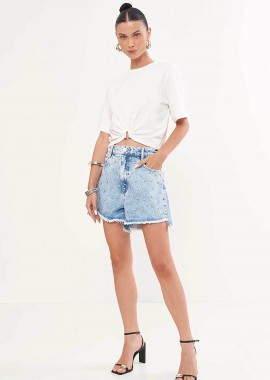 Colcci γυναικείο σορτς denim με στρας Straight fit 
