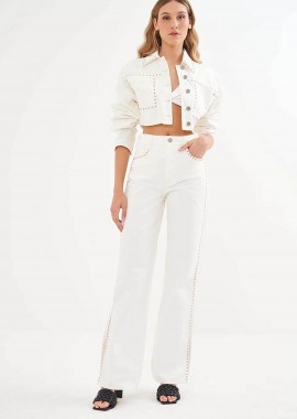 COLCCI - Colcci γυναικείο denim μπουφάν με μεταλλικές λεπτομέρειες - 032.11.00111 Λευκό