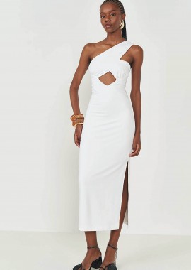 COLCCI - Colcci γυναικείο midi αμάνικο φόρεμα με cut out και off-shoulder σχέδιο - 044.01.14562 Λευκό