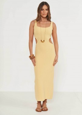 COLCCI - Colcci γυναικείο midi πλεκτό αμάνικο φόρεμα με cut out - 044.01.14644 Κίτρινο