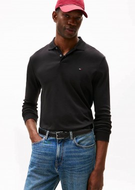 TOMMY HILFIGER - Tommy Hilfiger ανδρική μπλούζα πόλο με κεντημένο logo flag Regular Fit - MW0MW37317 Μαύρο