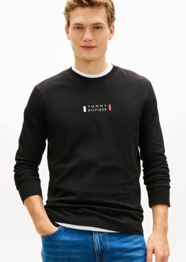 TOMMY HILFIGER - Tommy Hilfiger ανδρική μακρυμάνικη μπλούζα με logo print Regular Fit - MW0MW41454 Μαύρο
