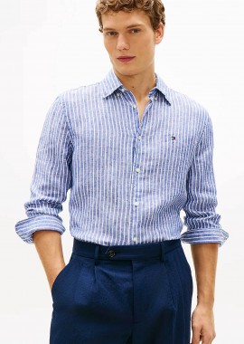 Tommy Hilfiger ανδρικό πουκάμισο λινό με ριγέ σχέδιο Regular Fit - MW0MW42400 Μπλε
