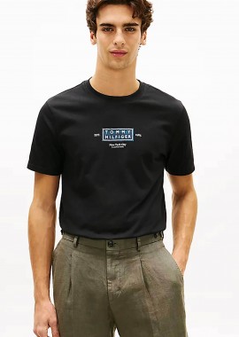 TOMMY HILFIGER - Tommy Hilfiger ανδρικό T-shirt με λογότυπο Regular Fit - MW0MW42392 Μαύρο