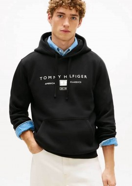TOMMY HILFIGER - Tommy Hilfiger ανδρική μπλούζα φούτερ με κουκούλα και λογότυπο Regular Fit - MW0MW42464 Μαύρο