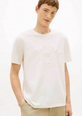 TOMMY HILFIGER - Tommy Hilfiger ανδρικό T-shirt με ανάγλυφο λογότυπο Regular Fit - MW0MW42835 Εκρού