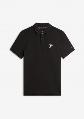 TOMMY HILFIGER - Tommy Hilfiger ανδρική μπλούζα πόλο με κεντημένο monogram και logo flag Regular Fit - MW0MW43046 Μαύρο