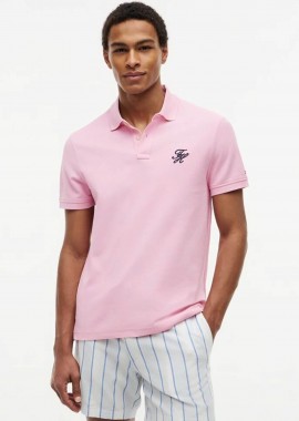 TOMMY HILFIGER - Tommy Hilfiger ανδρική μπλούζα πόλο με κεντημένο monogram και logo flag Regular Fit - MW0MW43046 Ροζ