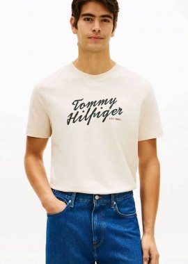 TOMMY HILFIGER - Tommy Hilfiger ανδρικό T-shirt με λογότυπο Regular Fit - MW0MW42385 Εκρού