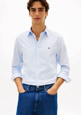 TOMMY HILFIGER - Tommy Hilfiger ανδρικό πουκάμισο καρό με κεντημένο logo flag Regular Fit - MW0MW42445 Γαλάζιο