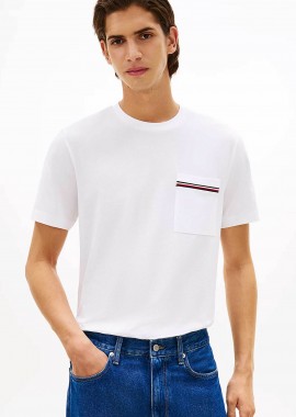 TOMMY HILFIGER - Tommy Hilfiger ανδρικό T-shirt με τσέπη στο στήθος Regular Fit - MW0MW42397 Λευκό