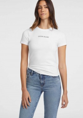Guess γυναικείο T-shirt με λογότυπο Slim Fit - W4YI01J1314 Λευκό