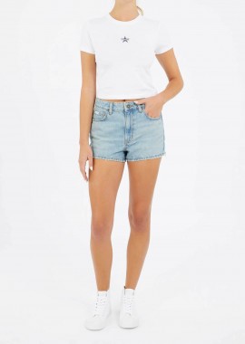 Guess γυναικείο denim σορτς ψηλόμεσο πεντάτσεπο Slim Fit - W5GD0YD5O14 Denim Blue
