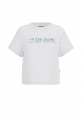 Guess γυναικείο T-shirt με logo print Boxy Fit - W6GI04K8HM0 Λευκό