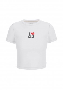 GUESS - Guess γυναικείο T-shirt cropped με print Slim Fit - W6GIB1J1314 Λευκό