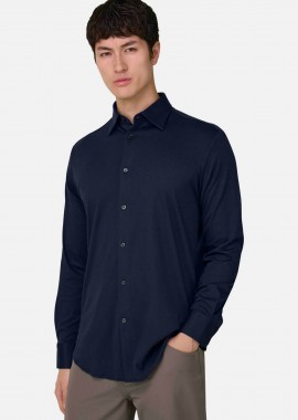 Boggi Milano ανδρικό πουκάμισο μονόχρωμο Regular Fit - BO26P030502 Μπλε Navy